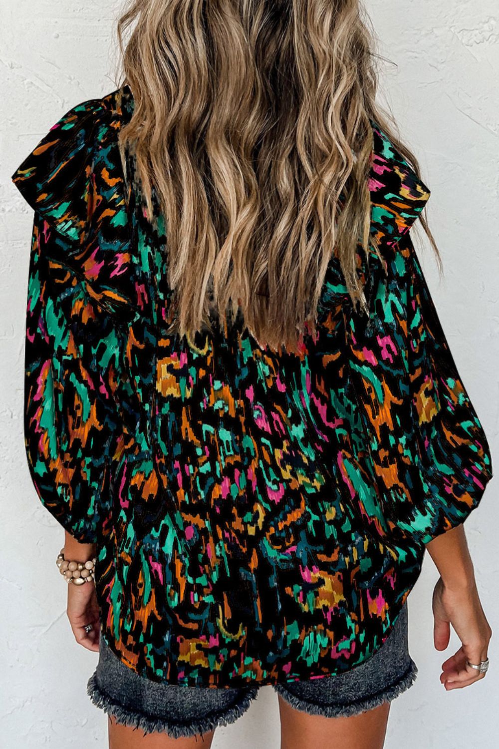 Printed Nochted Neck Ruffled Blouse - Blouses - FITGGINS