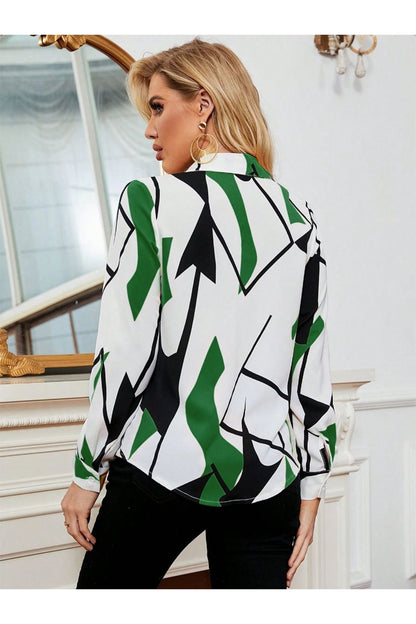 Elegant Printed Collared Neck Long Sleeve Shirt Fitggins