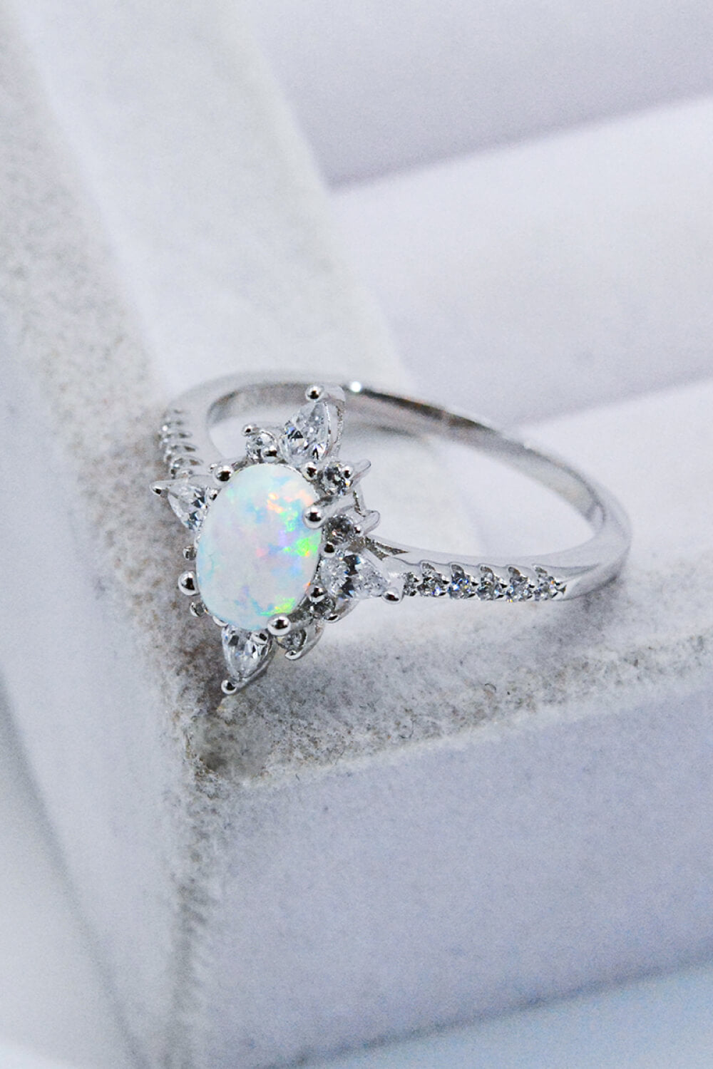 Platinum-Plated Opal and Zircon Ring - Rings - FITGGINS