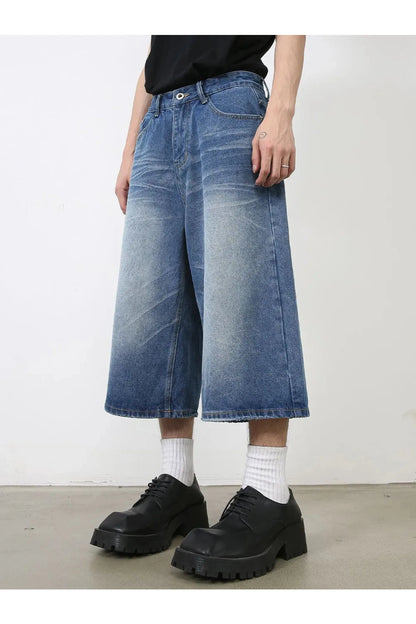 Men's Trendy Washed Denim Shorts with Pockets Fitggins