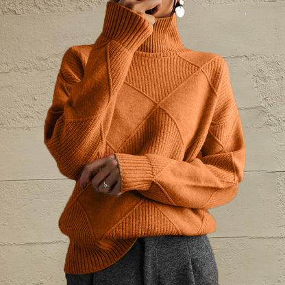 Geometric Turtleneck Long Sleeve Sweater Caramel Fitggins