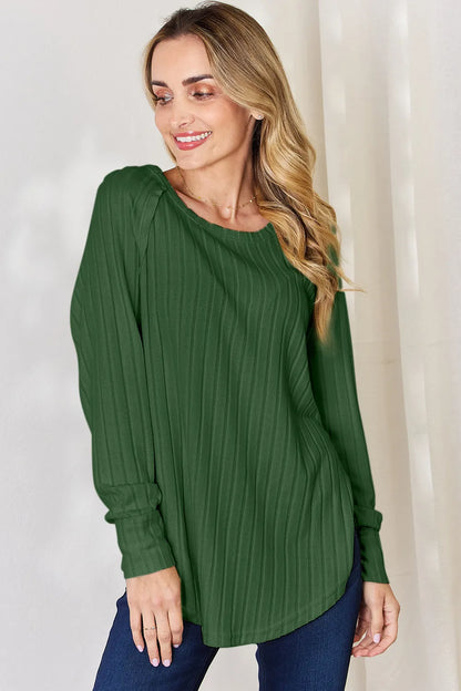 Basic Bae Full Size Ribbed Round Neck Slit T-Shirt Fitggins