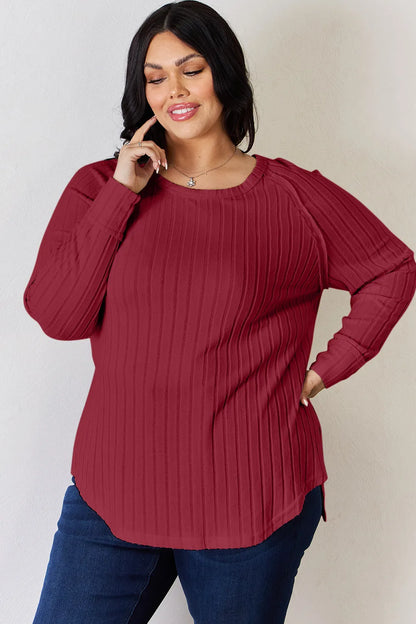 Basic Bae Full Size Ribbed Round Neck Slit T-Shirt Fitggins