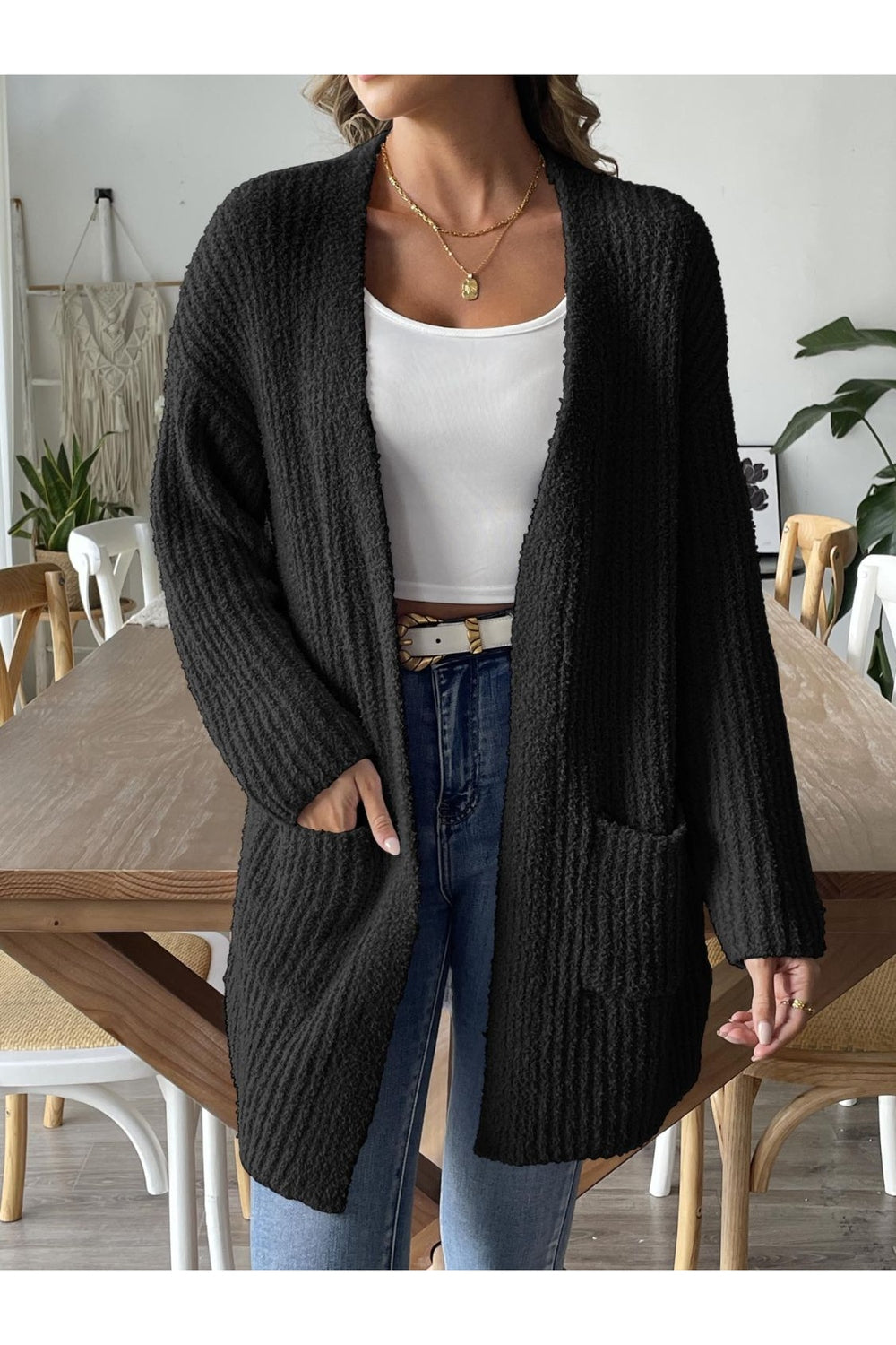 Open Front Long Sleeve Cardigan - Cardigans - FITGGINS