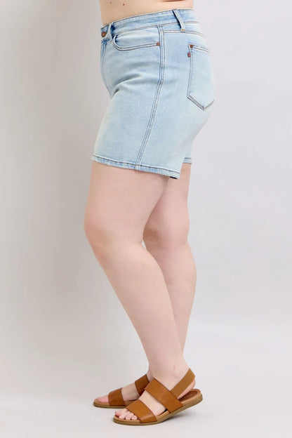 Judy Blue Full Size 2-Button Denim Shorts with Pockets — Plus Size Fitggins
