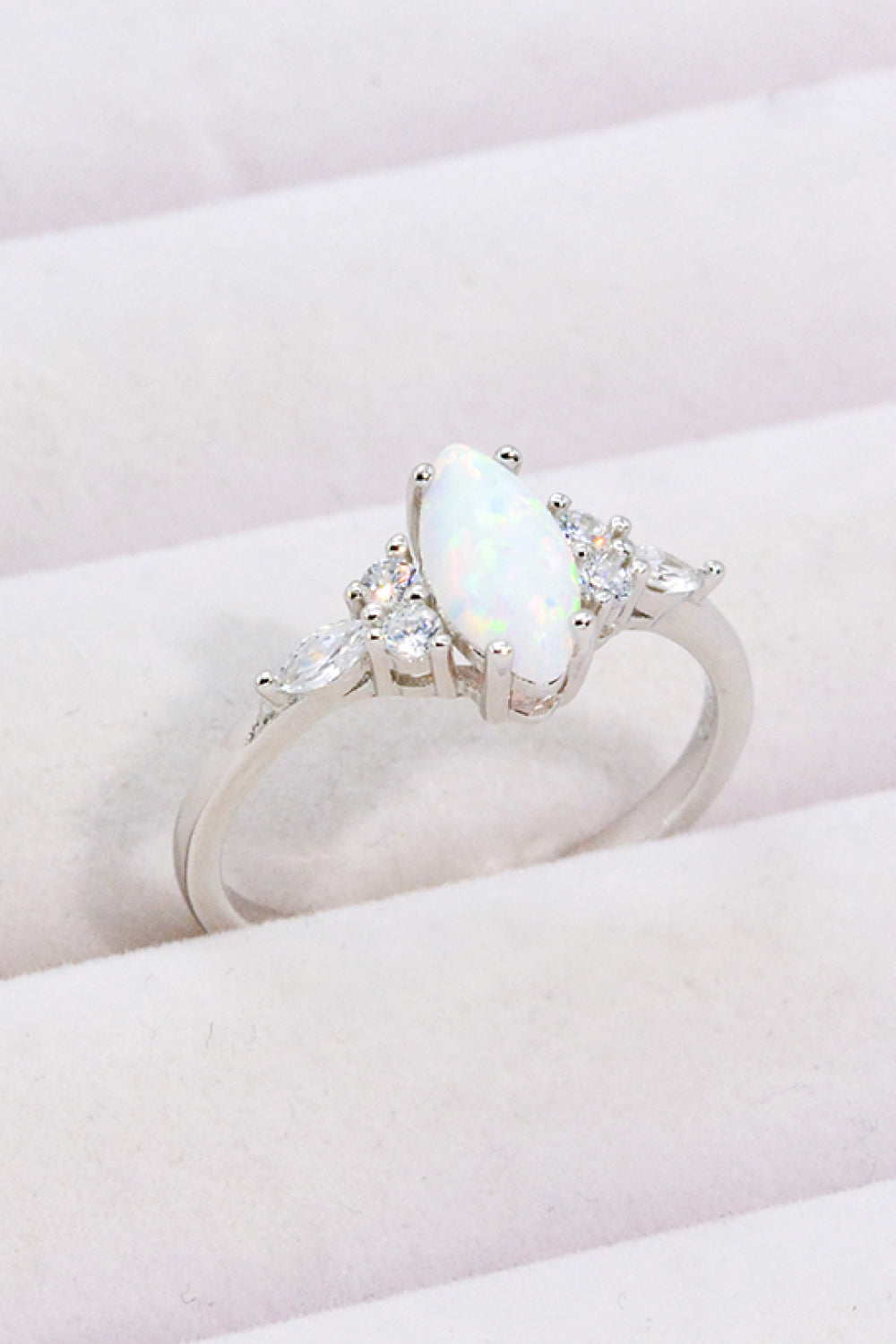 Opal & Zircon Platinum-Plated Ring