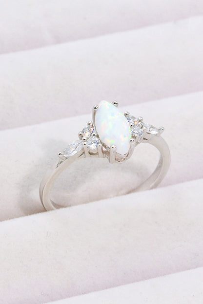 Opal & Zircon Platinum-Plated Ring