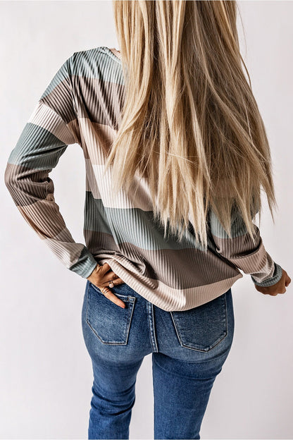 Wide Stripe Top with Pocket - Blouses - FITGGINS