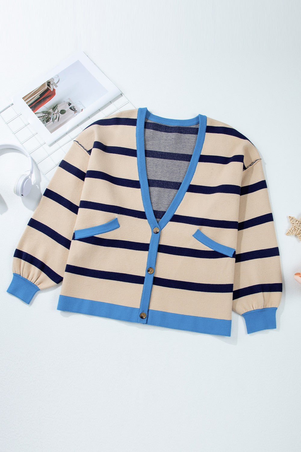 Striped Button Up Long Sleeve Cardigan - Cardigans - FITGGINS