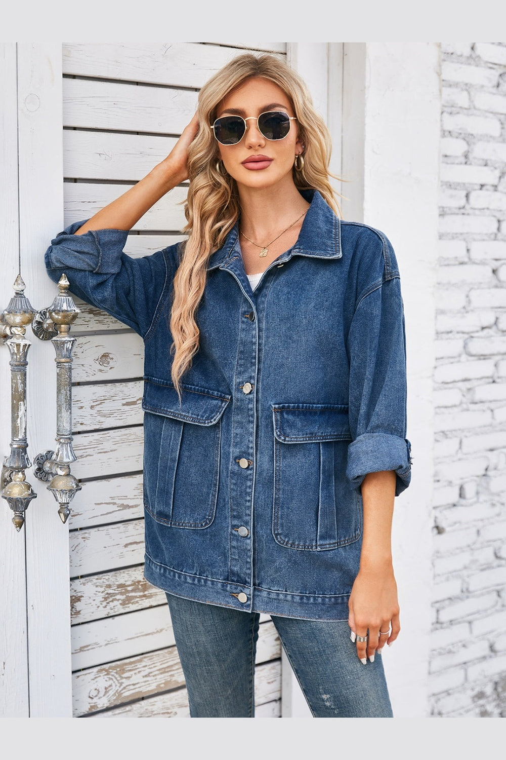 Button Up Long Sleeve Denim Jacket - Denim Jackets - FITGGINS