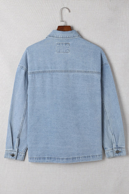 Button Down Collared Denim Jacket - Denim Jackets - FITGGINS