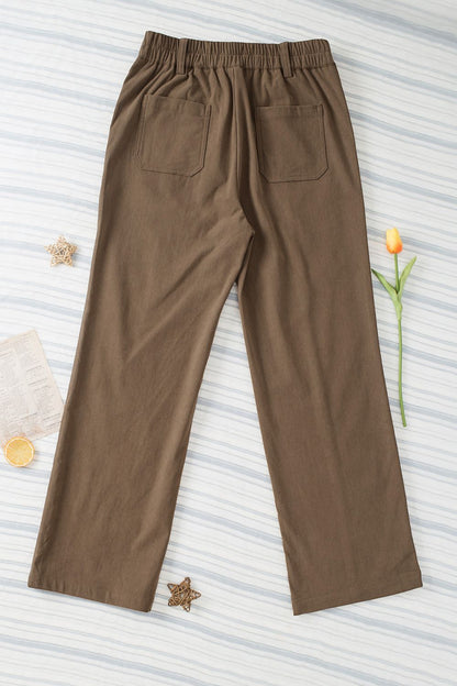 Half Elastic Waist Straight Pants - Pants - FITGGINS