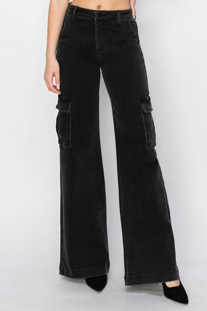 Risen Full Size High Rise Wide Leg Cargo Jeans - Jeans - FITGGINS