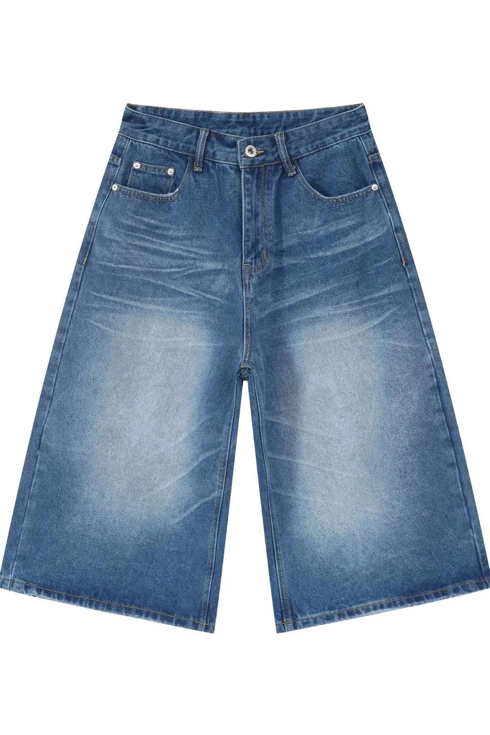 Men's Trendy Washed Denim Shorts with Pockets Peacock Blue Fitggins