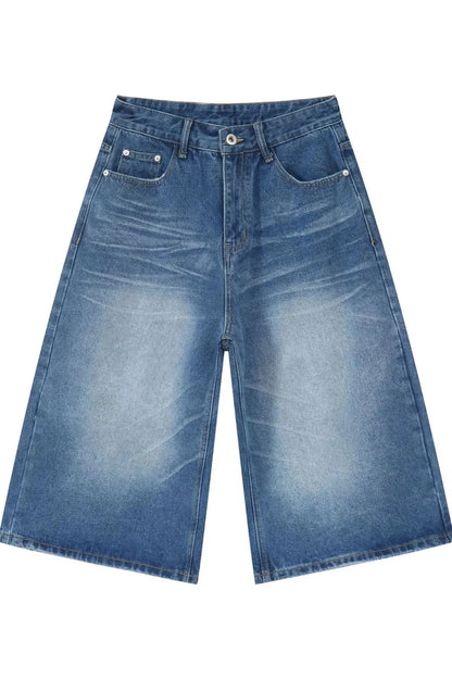 Men's Trendy Washed Denim Shorts with Pockets Peacock Blue Fitggins