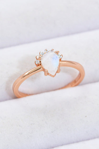 18K Rose Gold-Plated Pear Shape Natural Moonstone Ring - Rings - FITGGINS