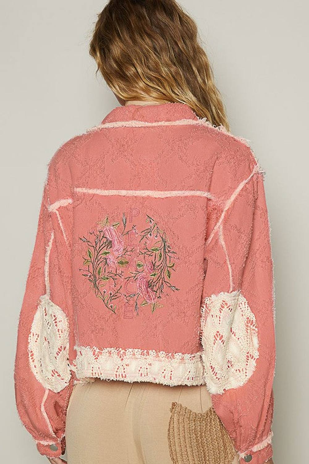 POL Crochet Patch Embroidered Button Up Jacket - Jackets - FITGGINS