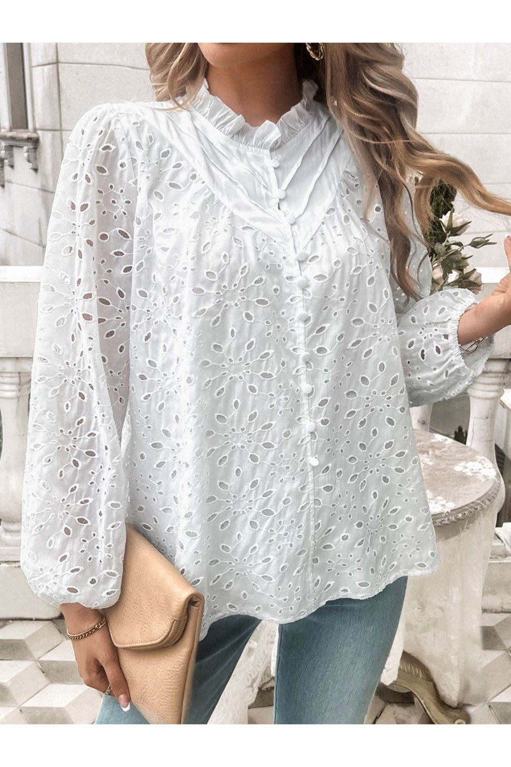 Devine Frill Long Sleeve Round Neck Shirt Fitggins