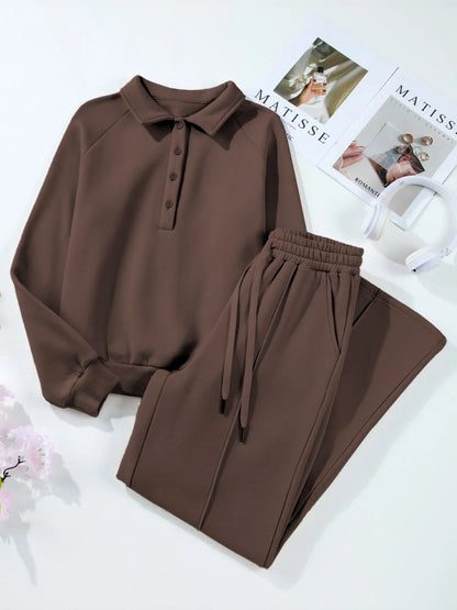 Collared Sweatshirt and High Waist Pants Active Set Fitggins