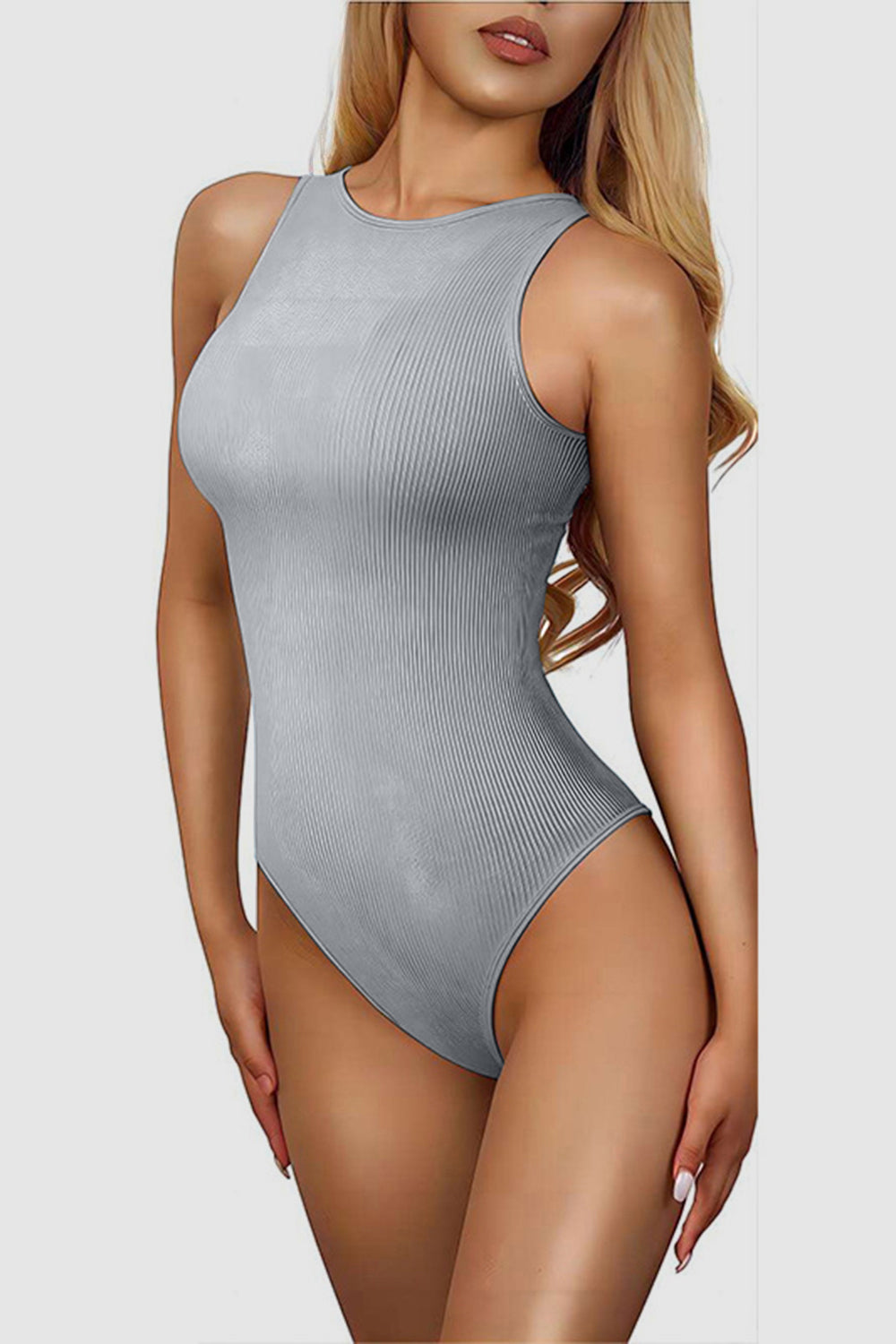 Round Neck Sleeveless Active Bodysuit - Bodysuits - FITGGINS