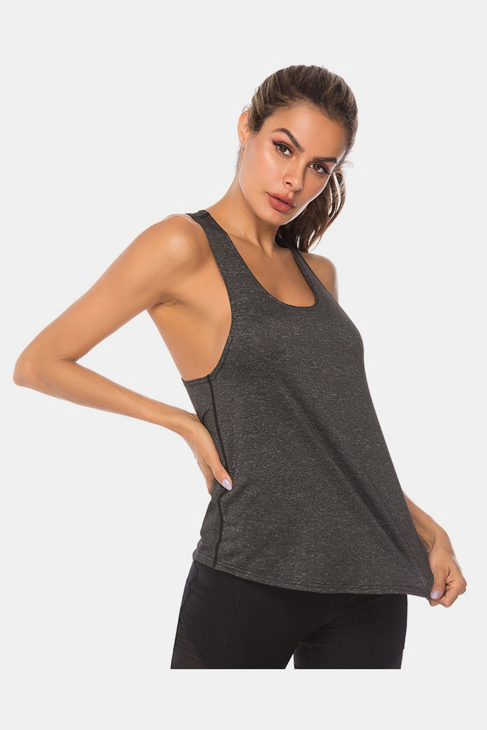 Full Size Scoop Neck Wide Strap Active Tank - Crop Tops & Tank Tops - FITGGINS