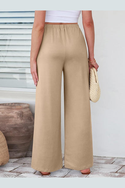 Elastic Waist Wide Leg Pants - Pants - FITGGINS