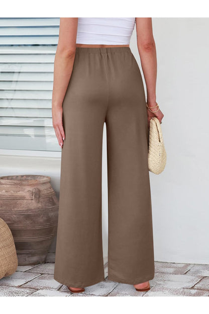 Elastic Waist Wide Leg Pants - Pants - FITGGINS