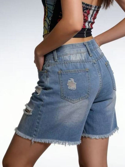Full Size Ripped Frayed Hem Denim Shorts Plus Size Fitggins