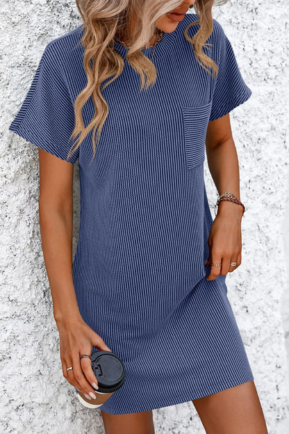 Mandy Ribbed Striped Short Sleeve Mini Tee Dress Fitggins