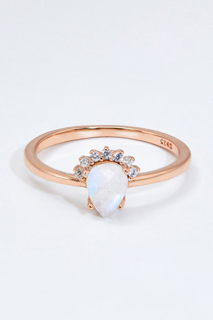 18K Rose Gold-Plated Pear Shape Natural Moonstone Ring - Rings - FITGGINS