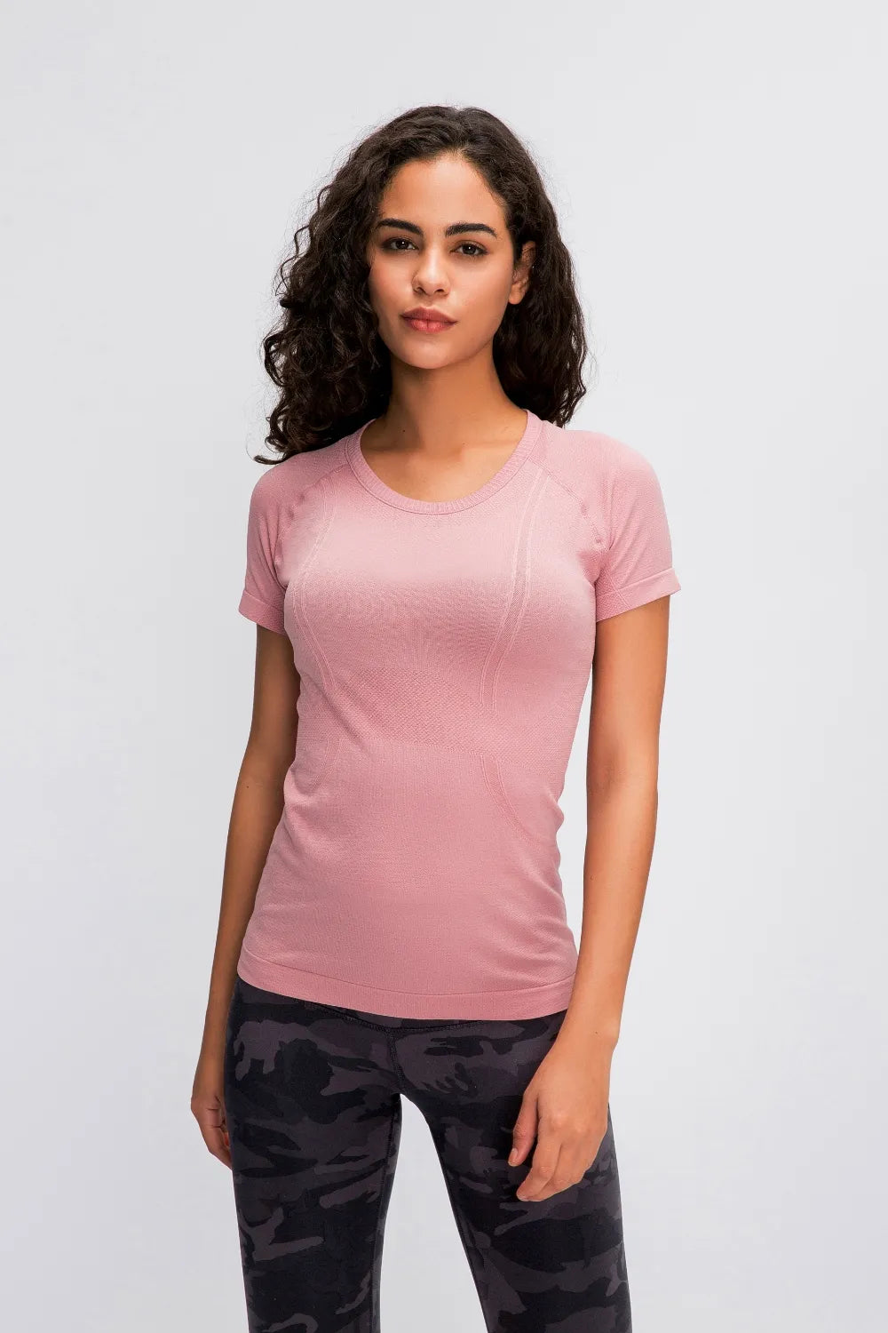 Millennia Round Neck Short Sleeve Active T-Shirt Blush Pink Fitggins
