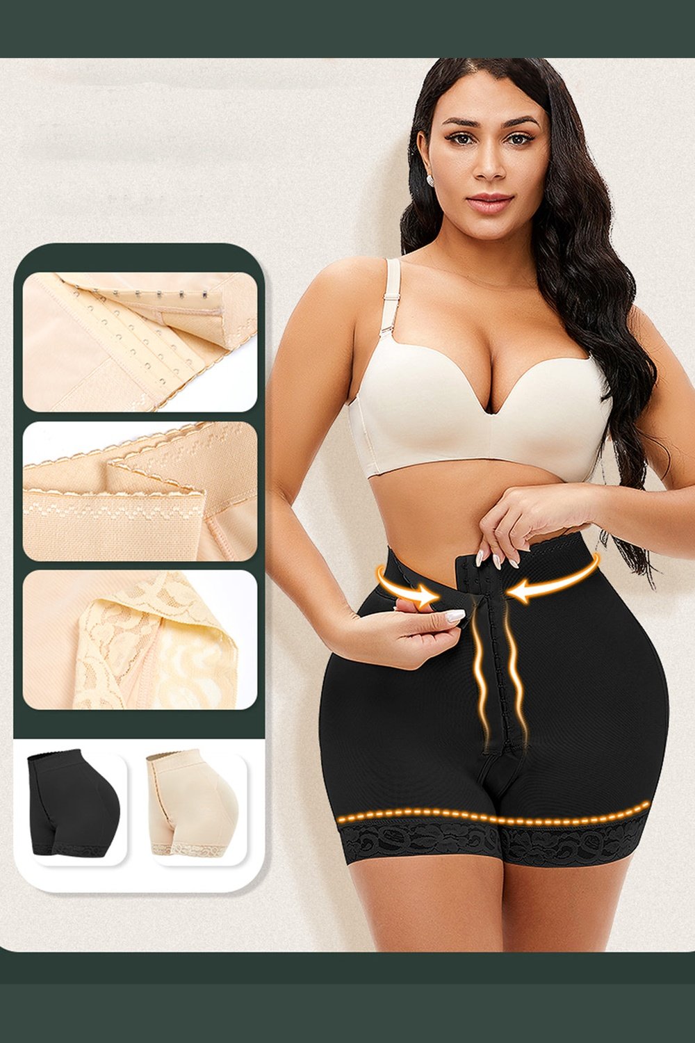 Full Size Lace Detail Hook-and-Eye Shaping Shorts - Shapewear - FITGGINS