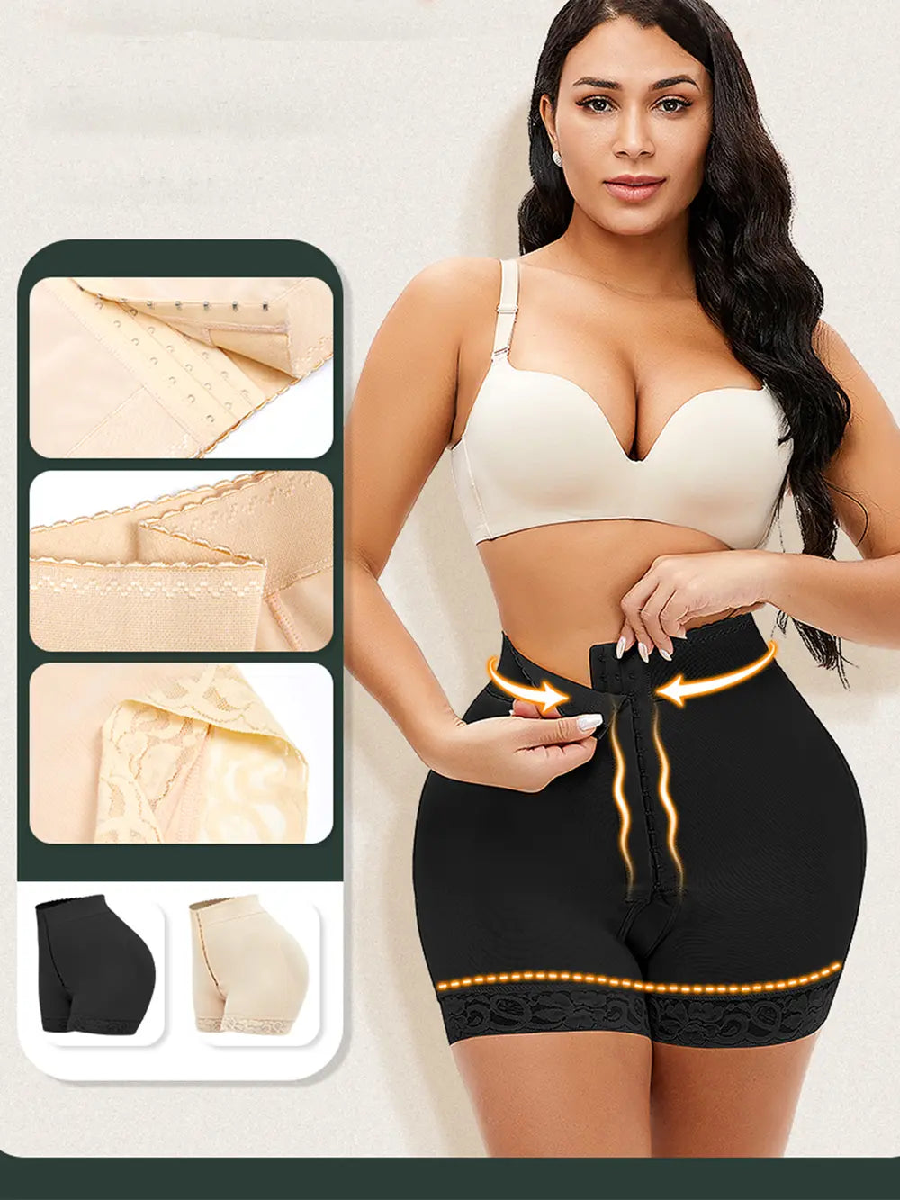 Full Size Lace Detail Hook-and-Eye Shaping Shorts Fitggins