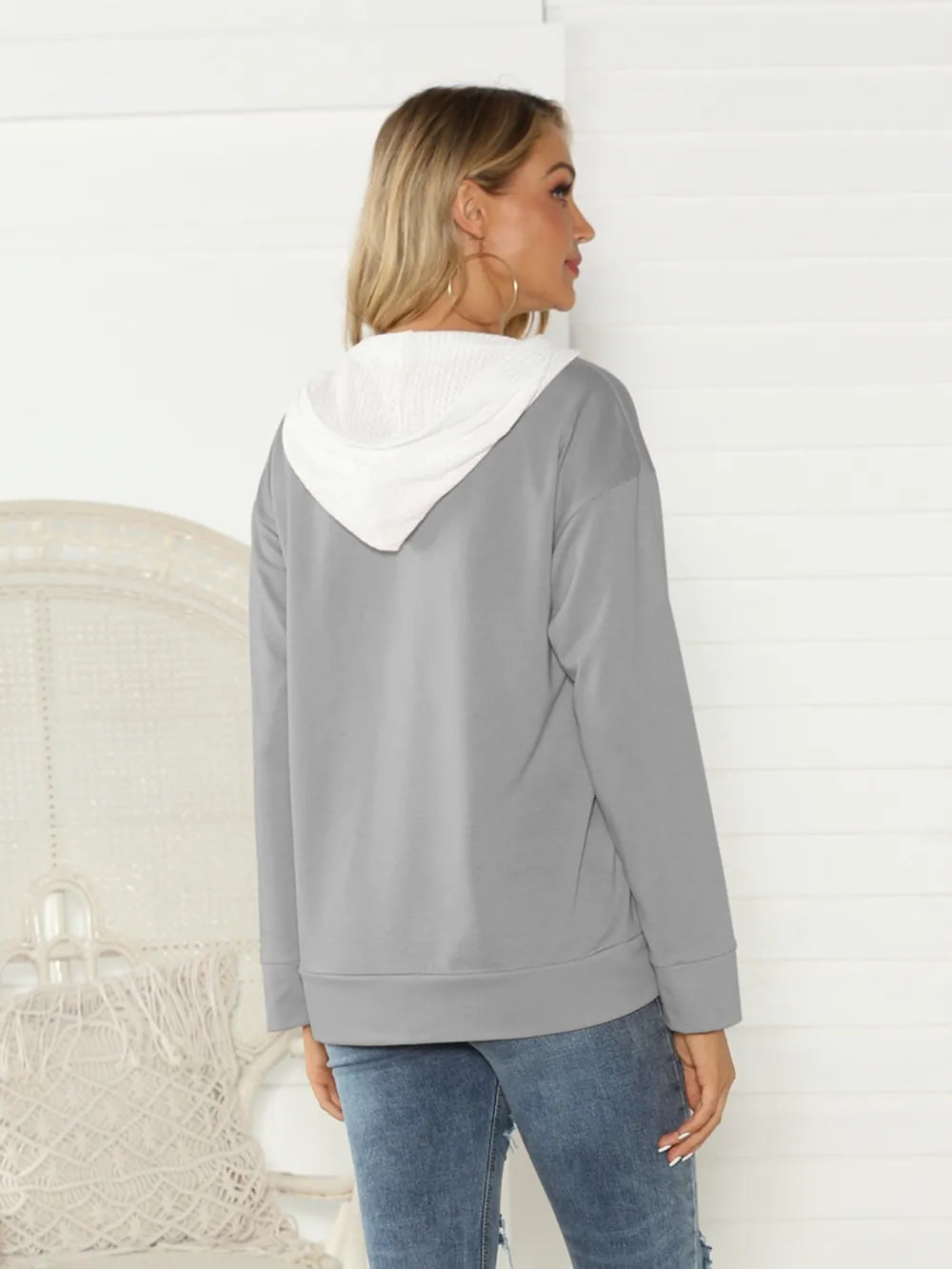 Shiny Contrast Zip Detail Hoodie Fitggins