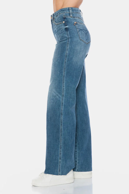 Judy Blue Full Size Tummy Control Cut Raw Hem Straight Jeans Fitggins