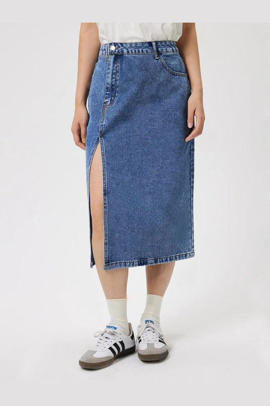 Slit Midi Denim Skirt with Pockets - Shirts - FITGGINS