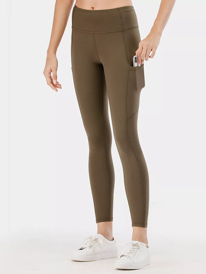 Full Size High-Waisted Active Leggings with Pockets Plus Size Olive Fitggins