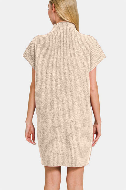 Zenana Short Sleeve Sweater Mini Dress - Sweater Dresses - FITGGINS