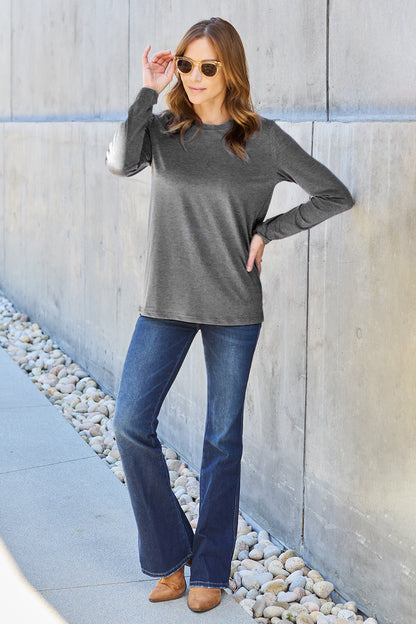 Basic Bae Full Size Round Neck Long Sleeve Top - T-Shirts - FITGGINS