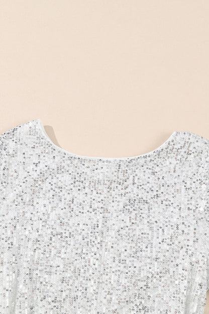 Sequin Tie Front T-Shirt Dress - Cocktail Dresses - FITGGINS