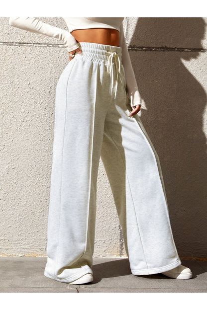 Honey Drawstring Elastic Waist Wide Leg Pants - Pants - FITGGINS