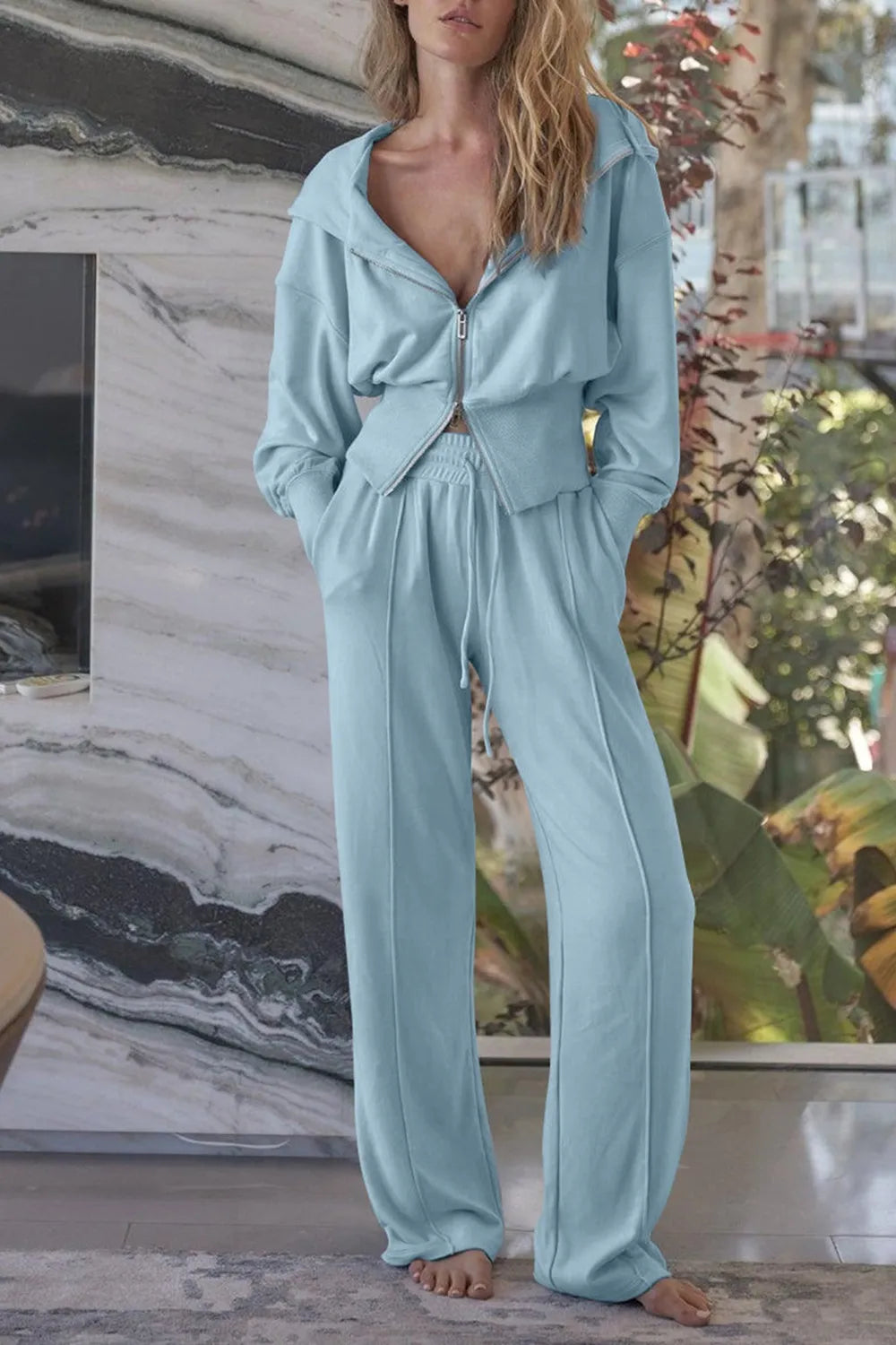 Zip-Up Hoodie and Pants Active Set Fitggins