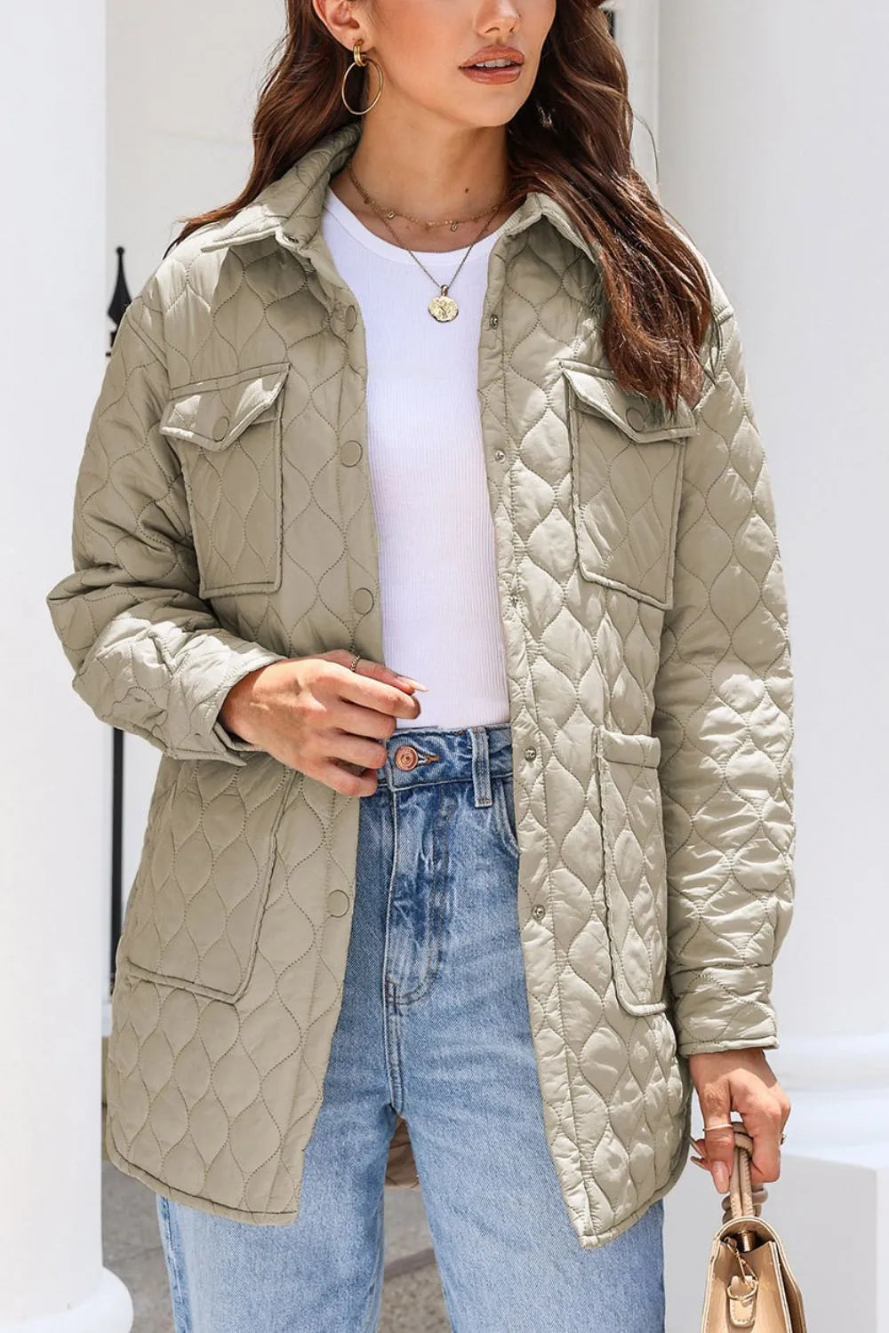 Snap Down Collared Winter Coat Khaki Fitggins
