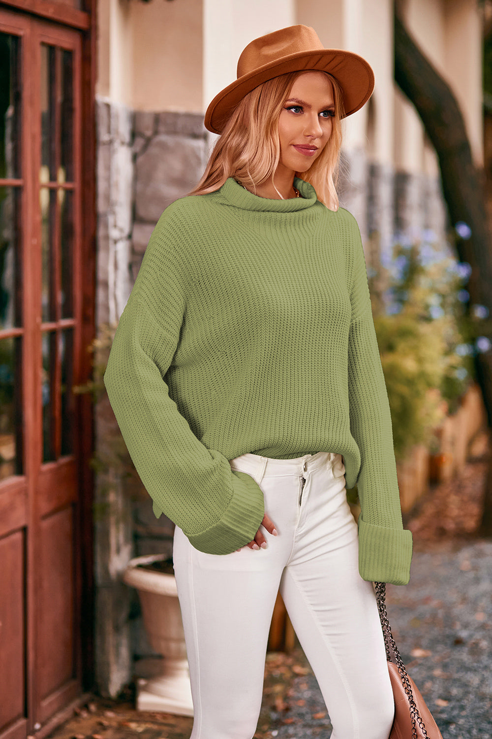 Mock Neck Drop Shoulder Sweater Fitggins