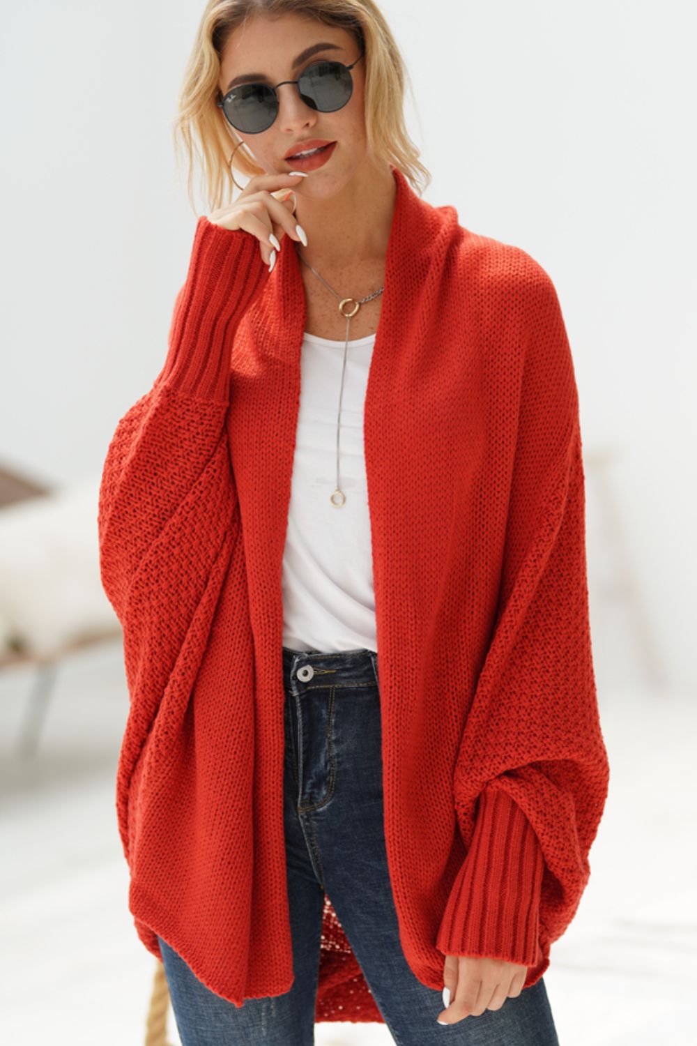 Open Front Batwing Sleeve Cardigan - Cardigans - FITGGINS