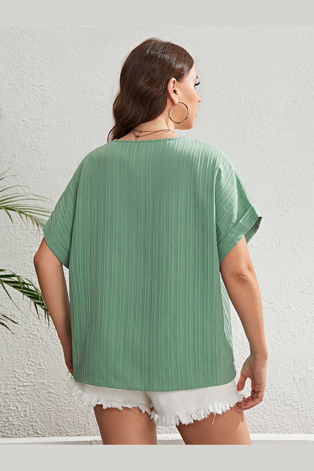 Honey Plus Size Buttoned V-Neck Short Sleeve Top - Blouses - FITGGINS