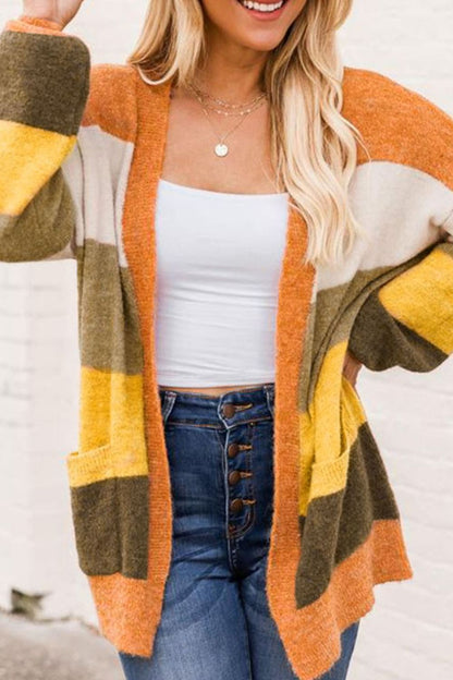 Open Front Color Block Cardigan - Cardigans - FITGGINS