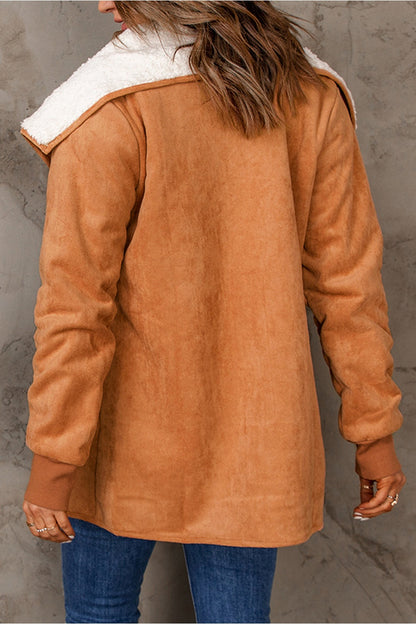 Open Front Long Sleeve Sherpa Jacket - Jackets - FITGGINS