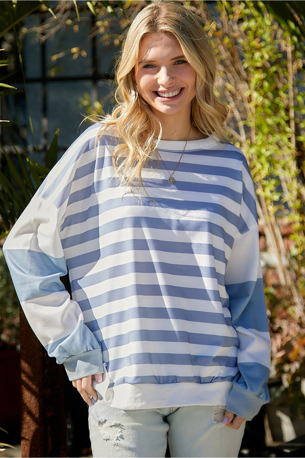 Striped Dropped Shoulder Sweatshirt - Sweatshirts & Hoodies - FITGGINS