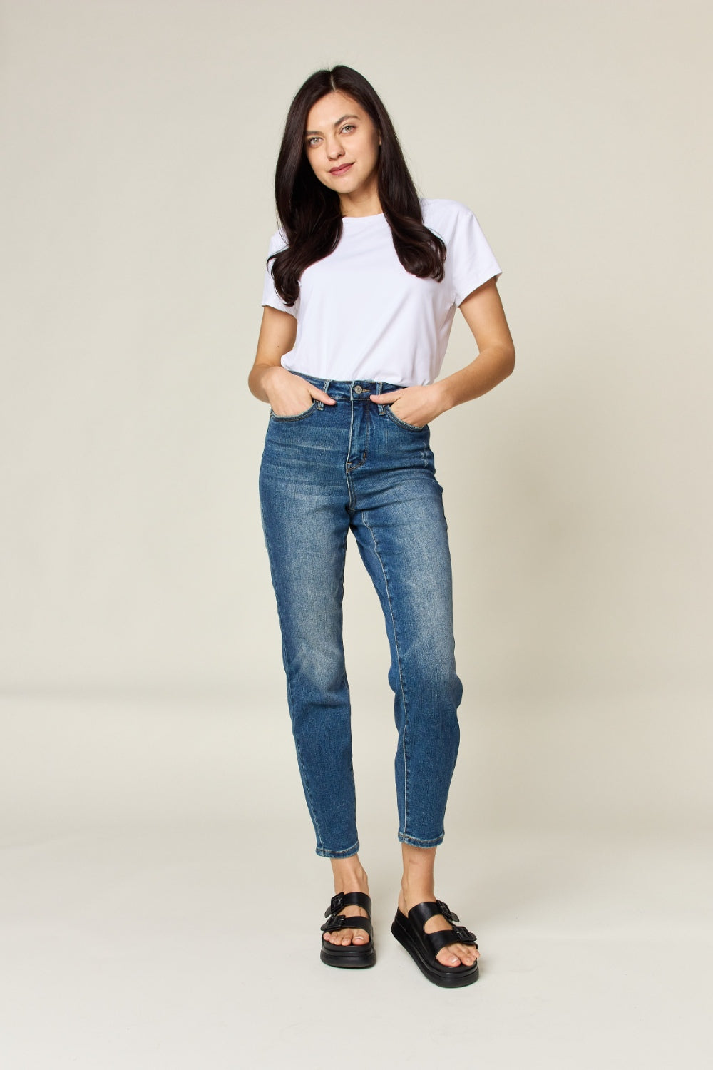 Judy Blue Full Size Tummy Control High Waist Slim Jeans - Jeans - FITGGINS